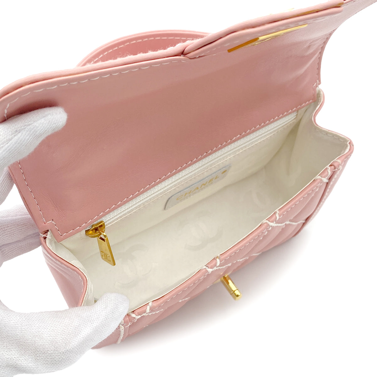 CHANEL VINTAGE WILDSTITCH HAND BAG PINK LAMB SKIN 90224533