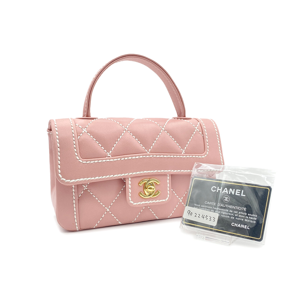CHANEL VINTAGE WILDSTITCH HAND BAG PINK LAMB SKIN 90224533