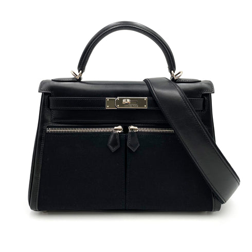 HERMES KELLY LAKIS 28 BLACK BOXCALF TOILE OFFICIER HAND SHOULDER BAG □J SHW 90224703 - PURPOSE