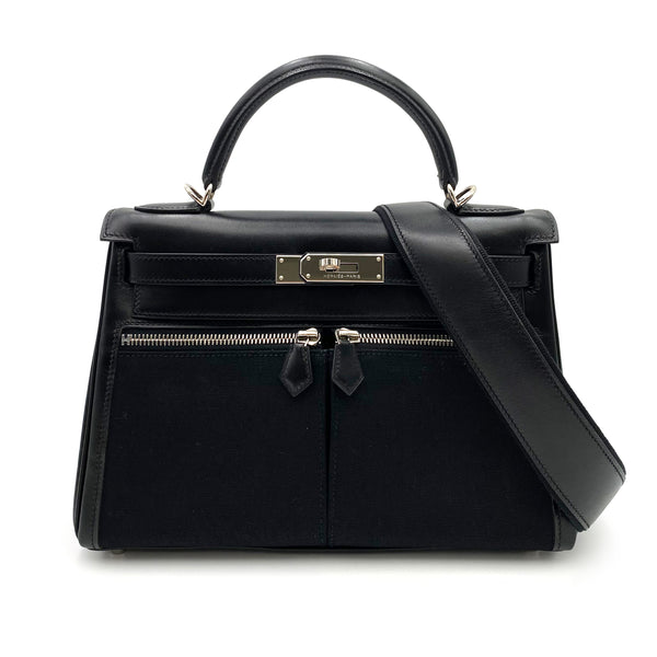 HERMES KELLY LAKIS 28 BLACK BOXCALF TOILE OFFICIER HAND SHOULDER BAG □J SHW 90224703 - PURPOSE