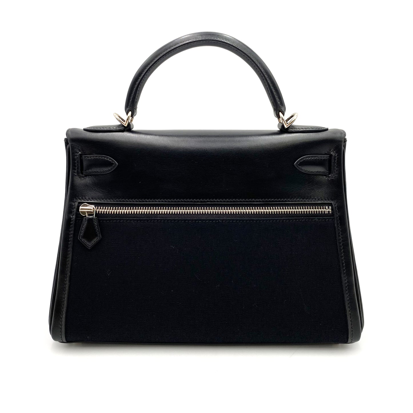 HERMES KELLY LAKIS 28 BLACK BOXCALF TOILE OFFICIER HAND SHOULDER BAG □J SHW 90224703