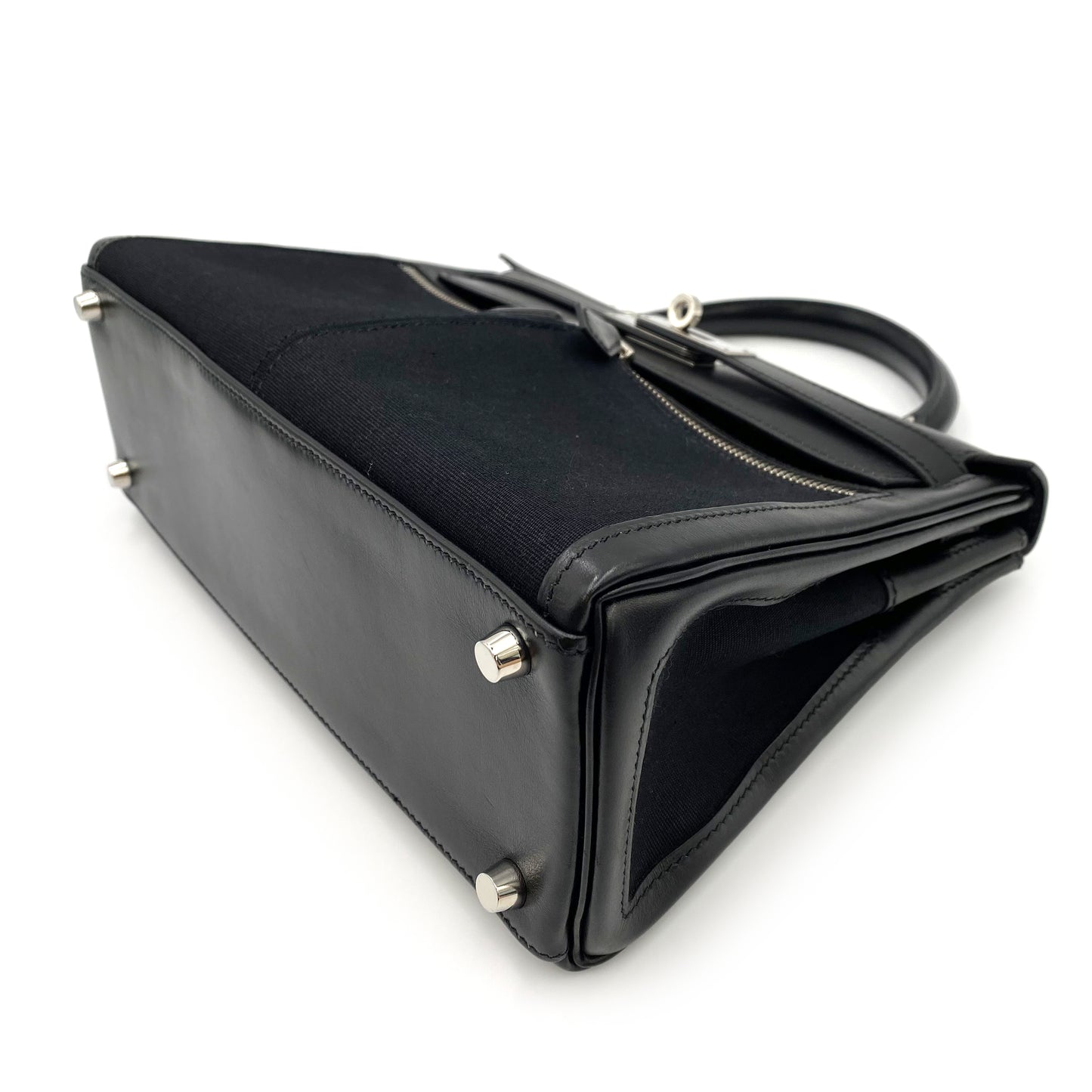 HERMES KELLY LAKIS 28 BLACK BOXCALF TOILE OFFICIER HAND SHOULDER BAG □J SHW 90224703