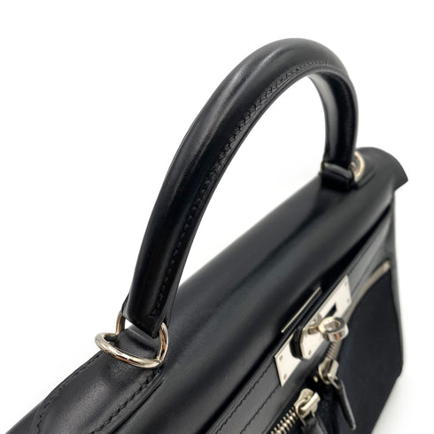 HERMES KELLY LAKIS 28 BLACK BOXCALF TOILE OFFICIER HAND SHOULDER BAG □J SHW 90224703 - PURPOSE