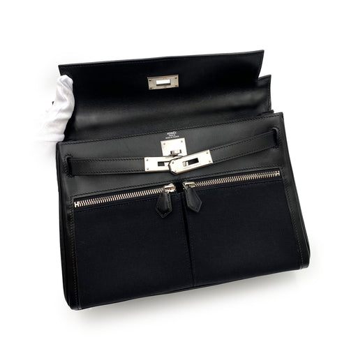 HERMES KELLY LAKIS 28 BLACK BOXCALF TOILE OFFICIER HAND SHOULDER BAG □J SHW 90224703 - PURPOSE