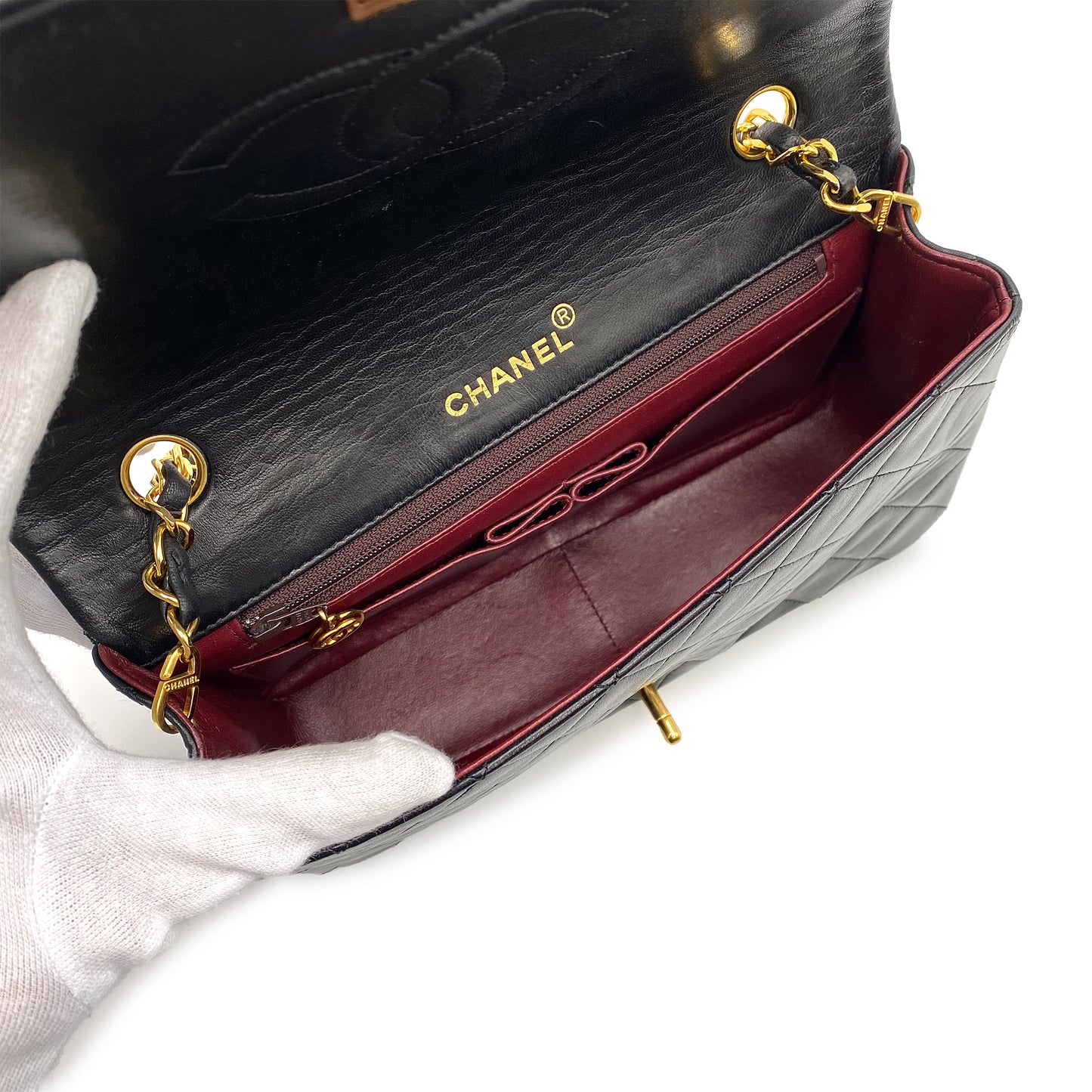 CHANEL VINTAGE FULL FLAP CHAIN SHOULDER BAG BLACK LAMB SKIN 90225670
