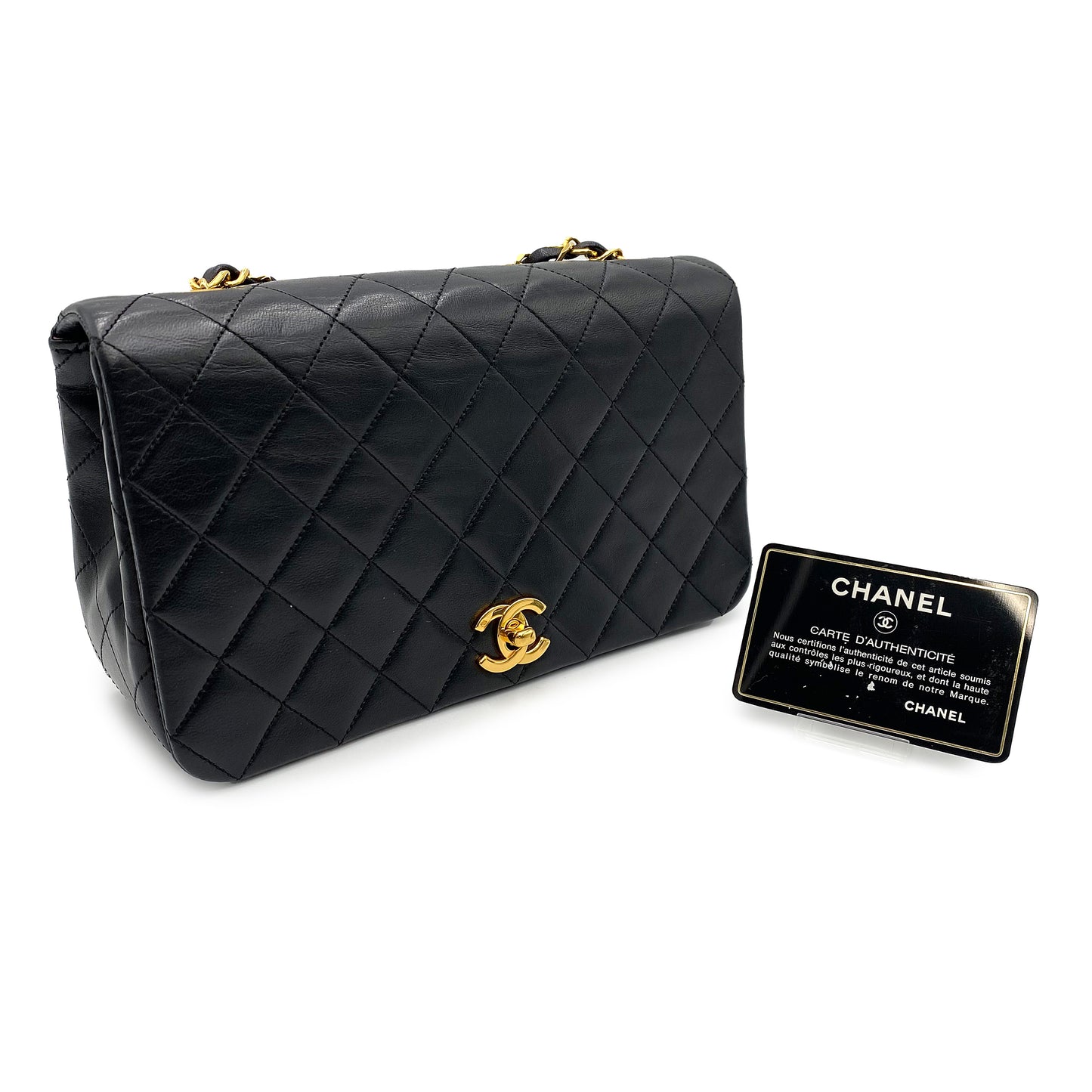 CHANEL VINTAGE FULL FLAP CHAIN SHOULDER BAG BLACK LAMB SKIN 90225670