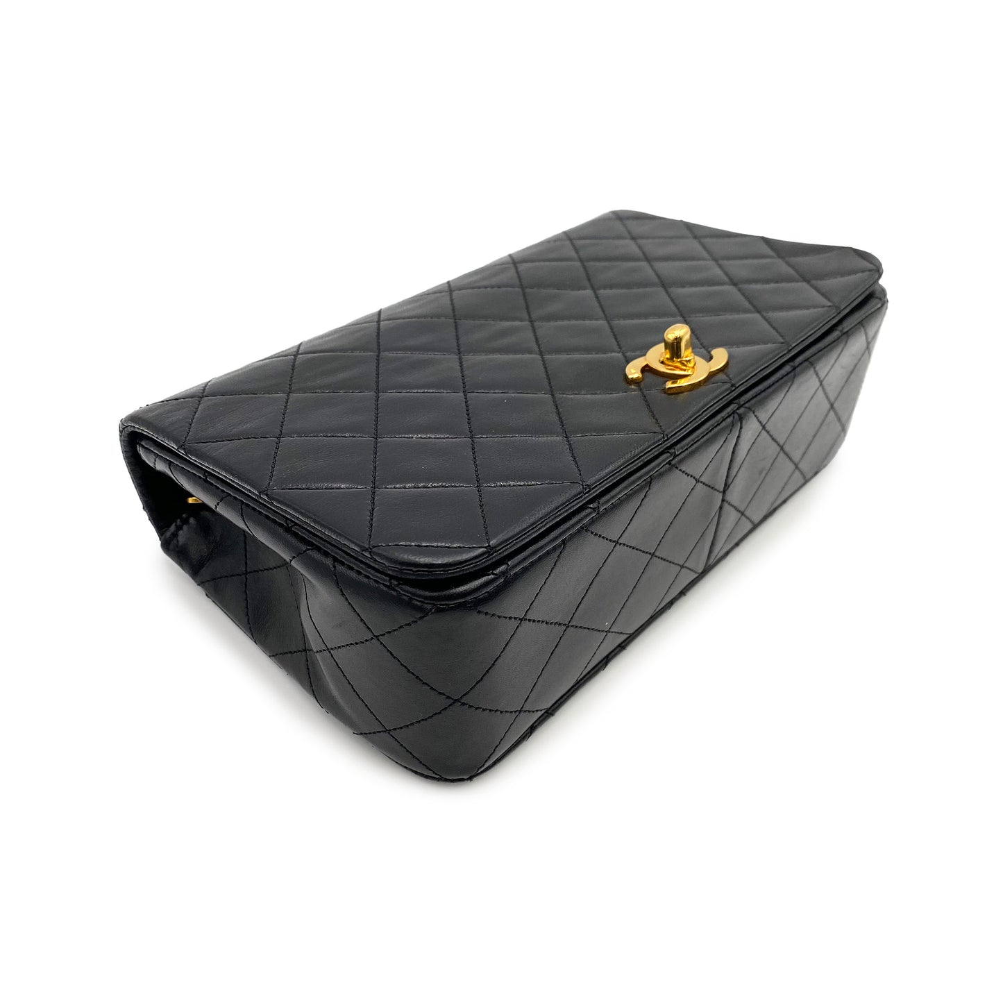 CHANEL VINTAGE FULL FLAP CHAIN SHOULDER BAG BLACK LAMB SKIN 90225670