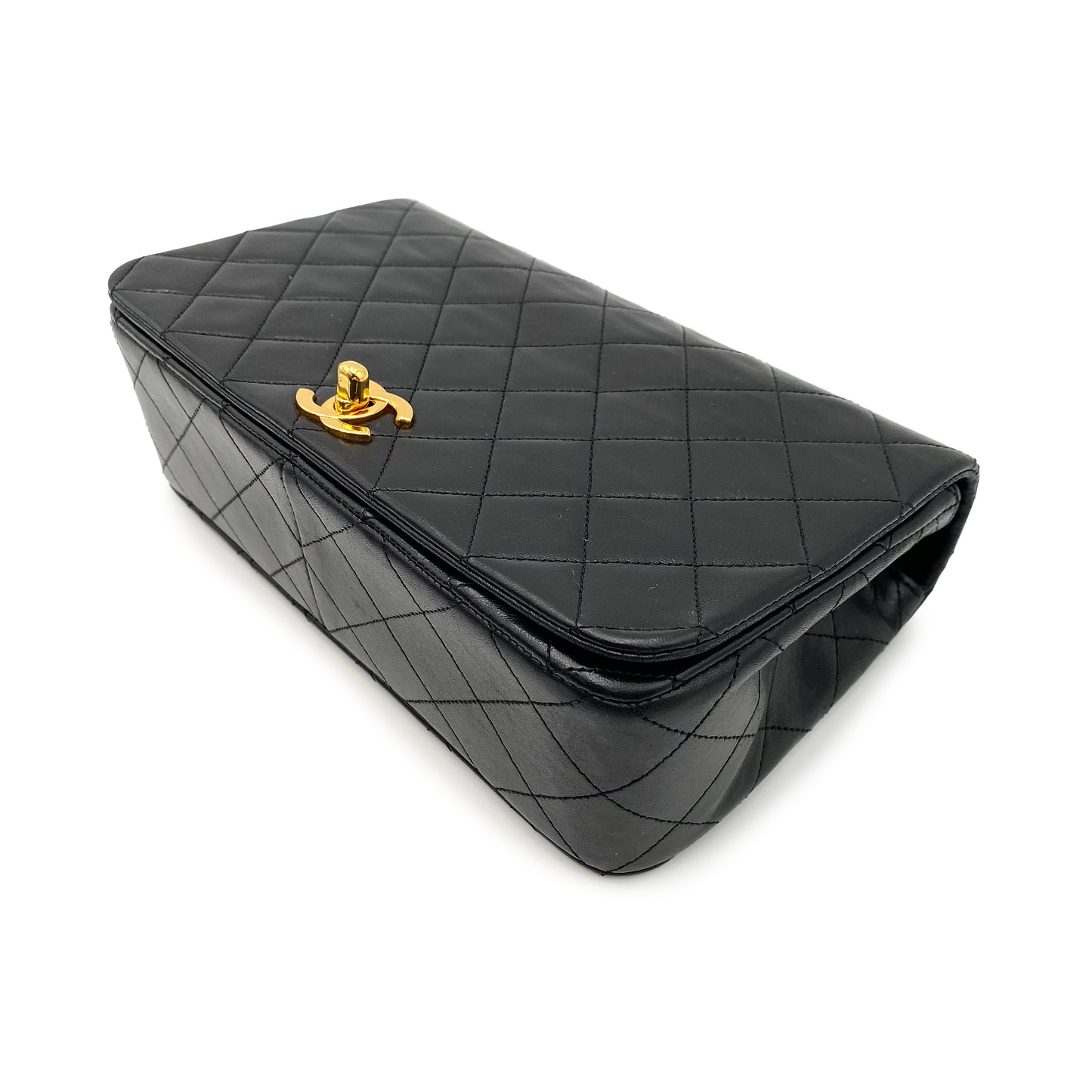 CHANEL VINTAGE FULL FLAP CHAIN SHOULDER BAG BLACK LAMB SKIN 90225670