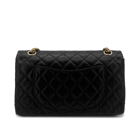 CHANEL 2.55 EMBROIDERY CHAIN SHOULDER BAG ICON BLACK CALF SKIN 90226493