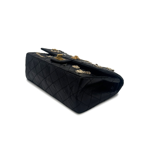 CHANEL 2.55 EMBROIDERY CHAIN SHOULDER BAG ICON BLACK CALF SKIN 90226493