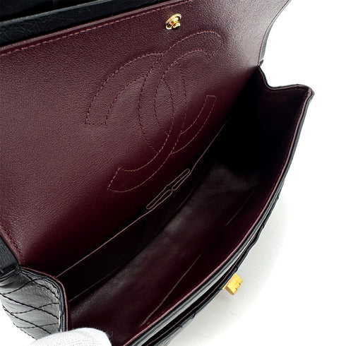 CHANEL 2.55 EMBROIDERY CHAIN SHOULDER BAG ICON BLACK CALF SKIN 90226493