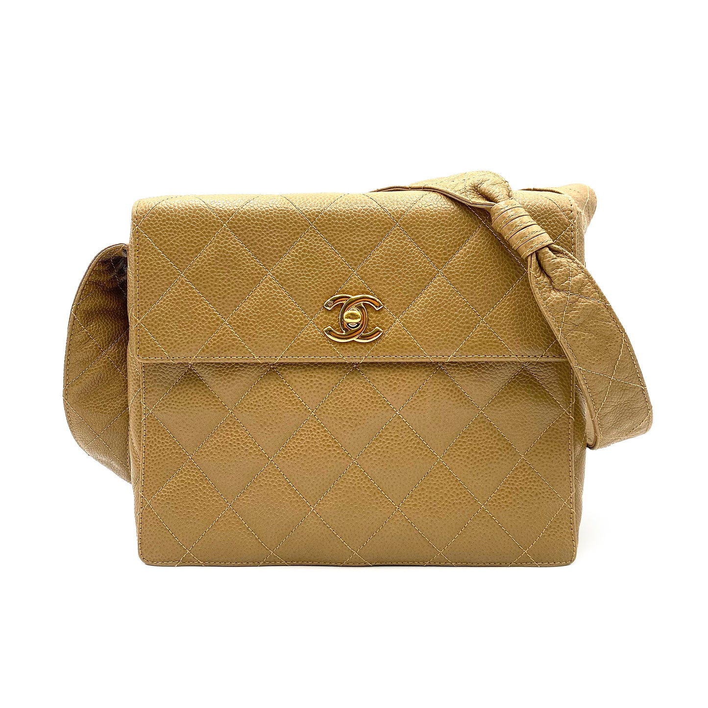 CHANEL VINTAGE SHOULDER BAG BEIGE CAVIAR SKIN 90227121