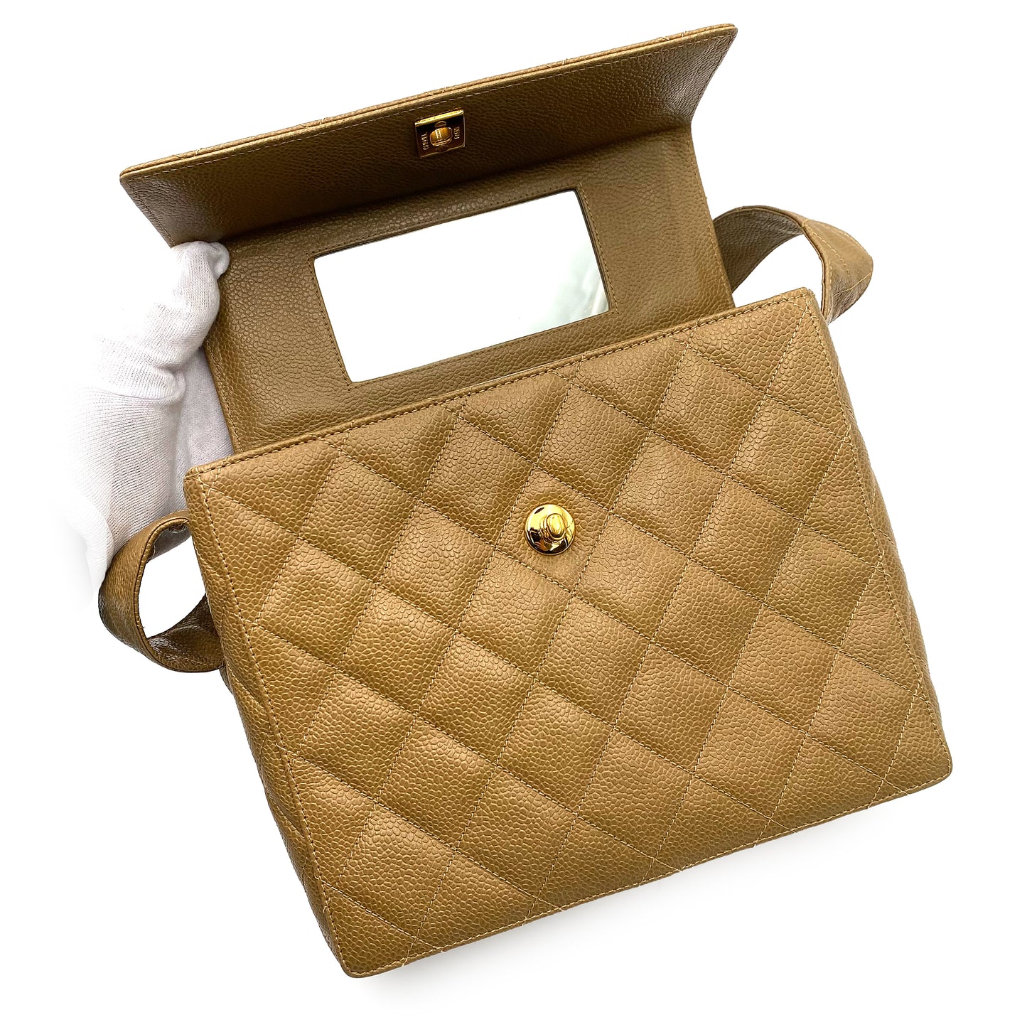 CHANEL VINTAGE SHOULDER BAG BEIGE CAVIAR SKIN 90227121