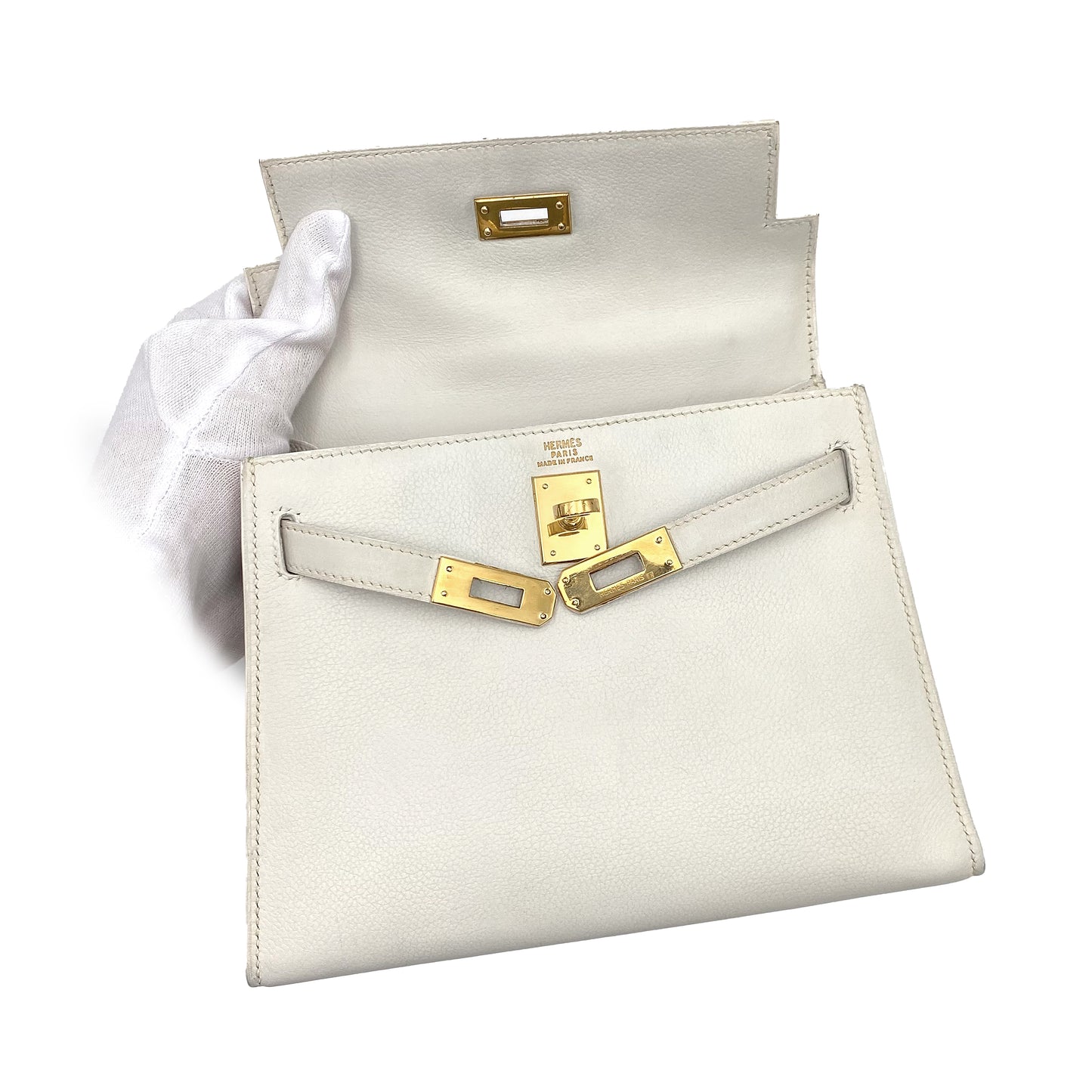 HERMES MINI KELLY 20 WHITE GRAINE HAND SHOULDER BAG 〇O 90227517