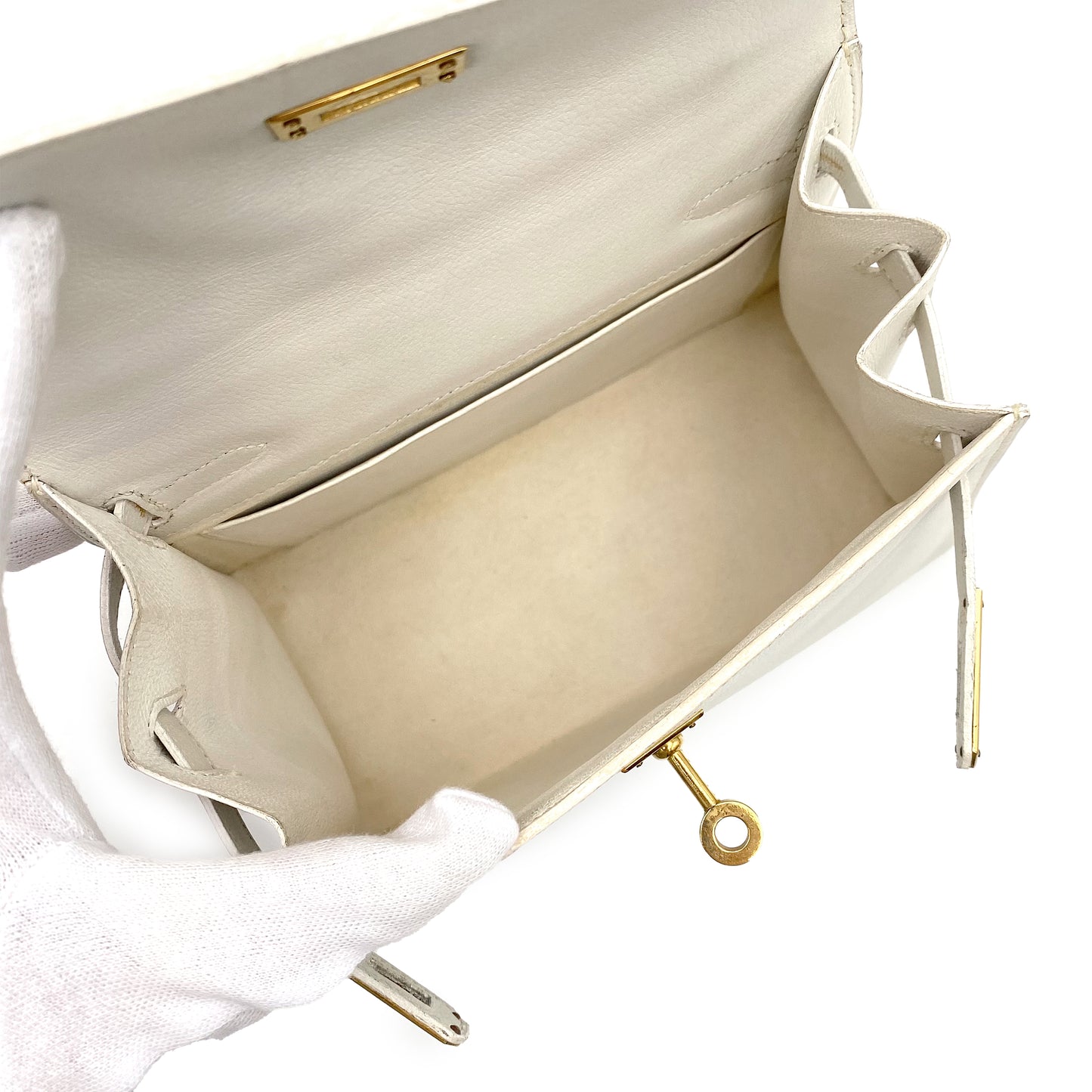 HERMES MINI KELLY 20 WHITE GRAINE HAND SHOULDER BAG 〇O 90227517