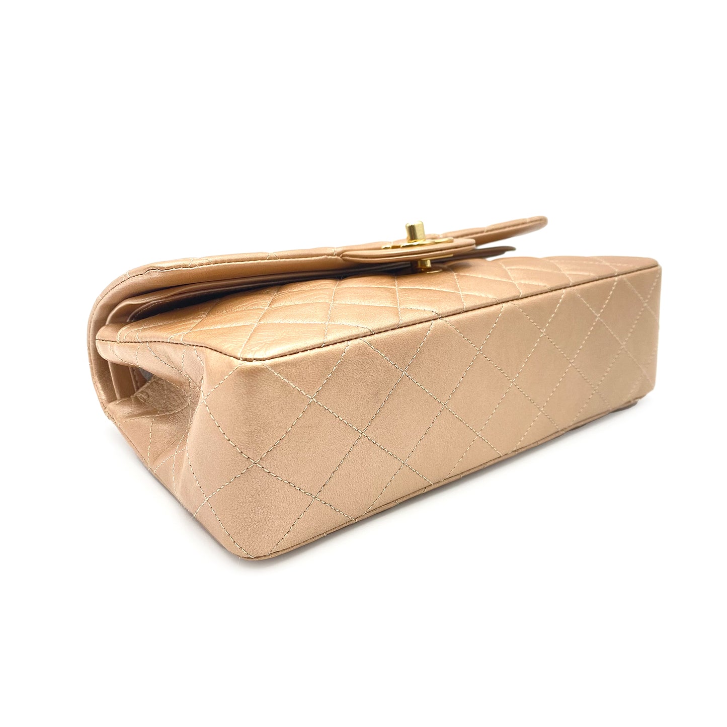CHANEL VINTAGE CLASSIC FLAP SMALL CHAIN SHOULDER BAG CHAMPAGNE PINKGOLD LAMB SKIN 90227577