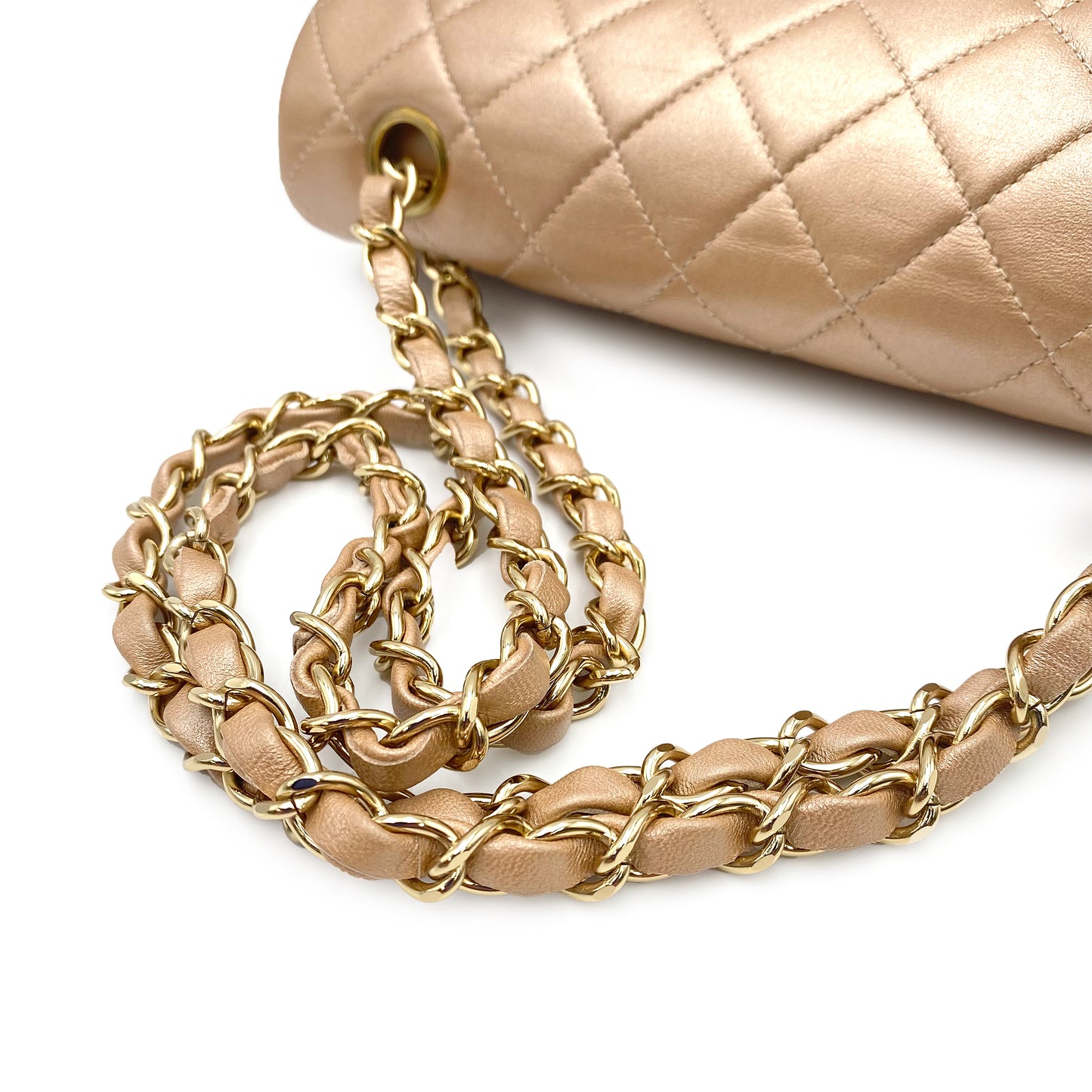 CHANEL VINTAGE CLASSIC FLAP SMALL CHAIN SHOULDER BAG CHAMPAGNE PINKGOLD LAMB SKIN 90227577