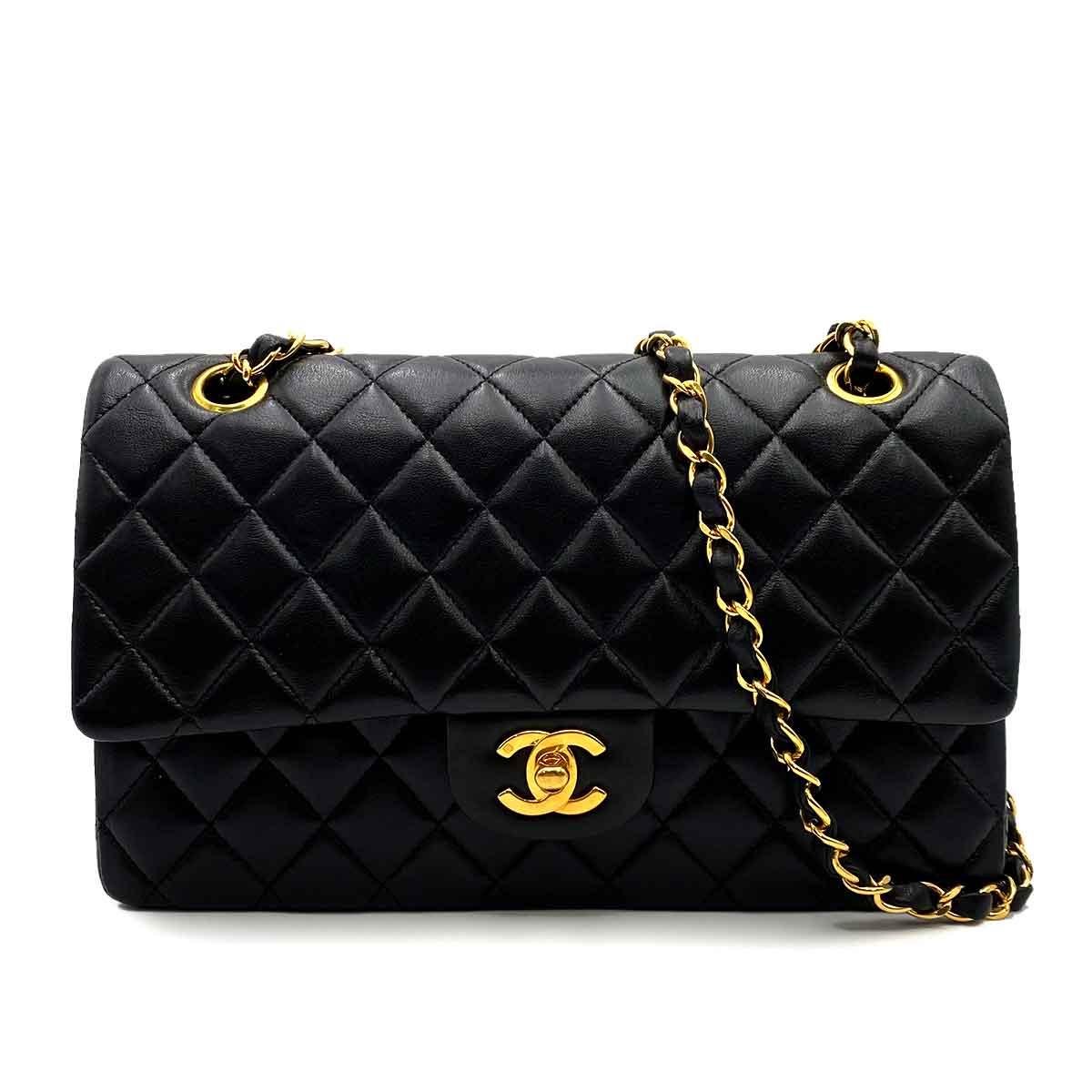 CHANEL VINTAGE CLASSIC FLAP MEDIUM CHAIN SHOULDER BAG BLACK LAMB SKIN 90227586