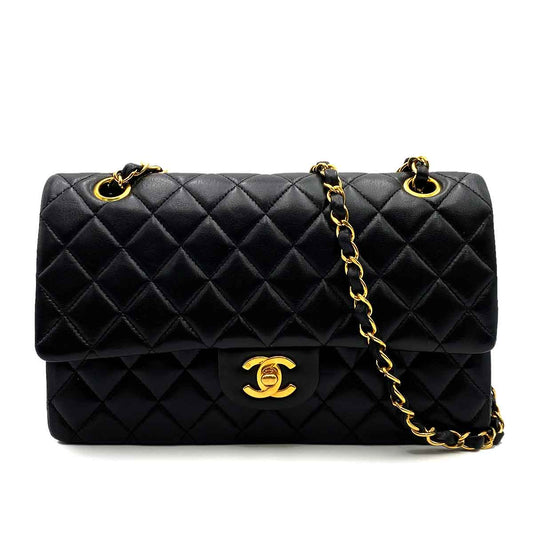 CHANEL VINTAGE CLASSIC FLAP MEDIUM CHAIN SHOULDER BAG BLACK LAMB SKIN 90227586