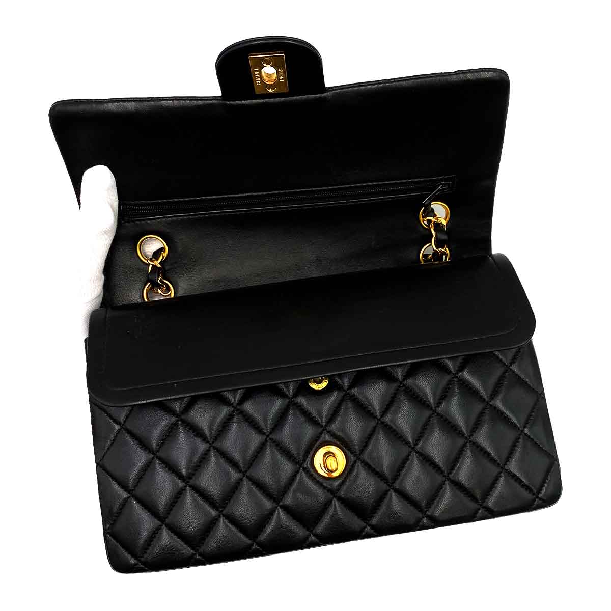 CHANEL VINTAGE CLASSIC FLAP MEDIUM CHAIN SHOULDER BAG BLACK LAMB SKIN 90227586