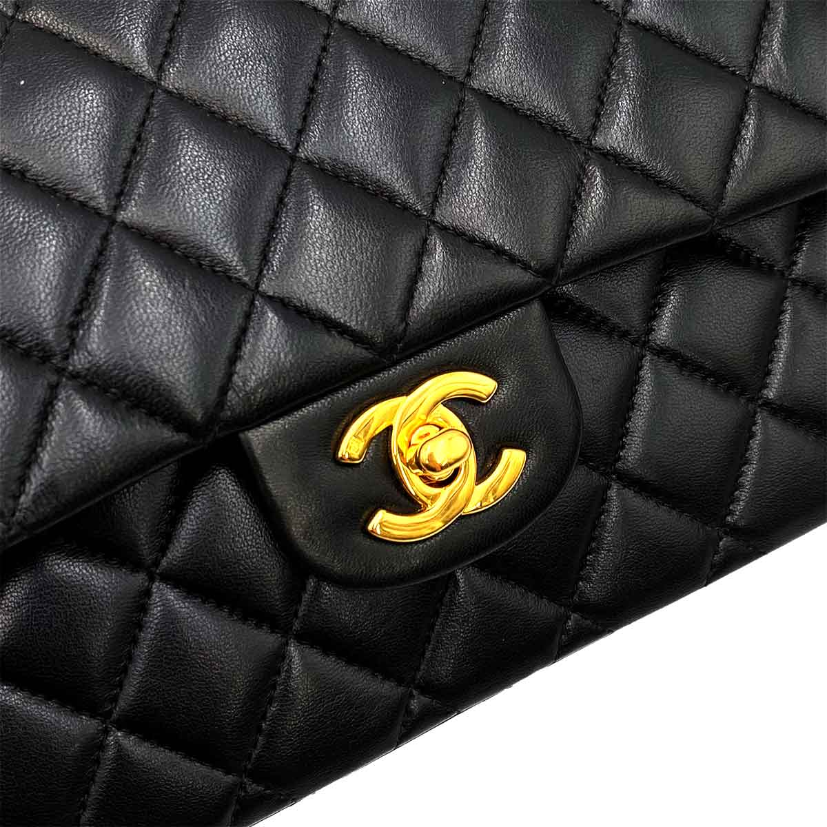 CHANEL VINTAGE CLASSIC FLAP MEDIUM CHAIN SHOULDER BAG BLACK LAMB SKIN 90227586