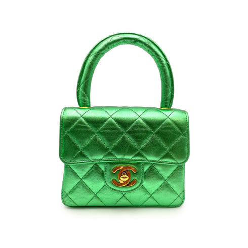 CHANEL VINTAGE PARENT-CHILD BAG METALLIC GREEN LAMB SKIN 90228454 - PURPOSE