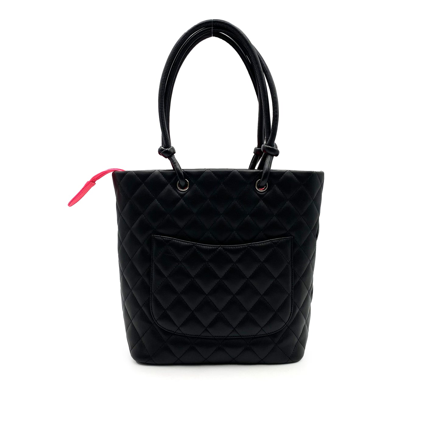 CHANEL VINTAGE CAMBON LINE MEDIUM TOTE HAND BAG BLACK PINK CALF SKIN 90228458