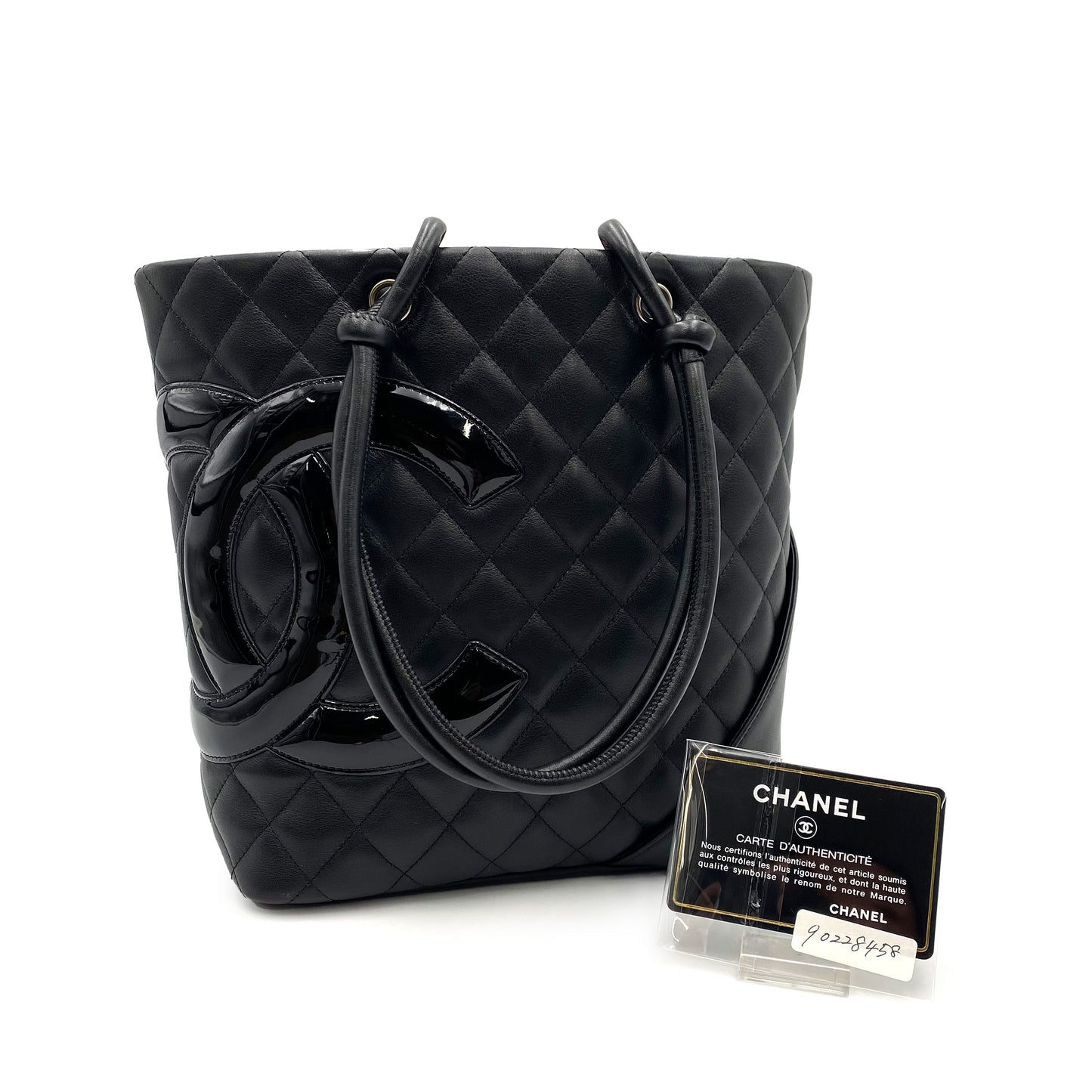 CHANEL VINTAGE CAMBON LINE MEDIUM TOTE HAND BAG BLACK PINK CALF SKIN 90228458