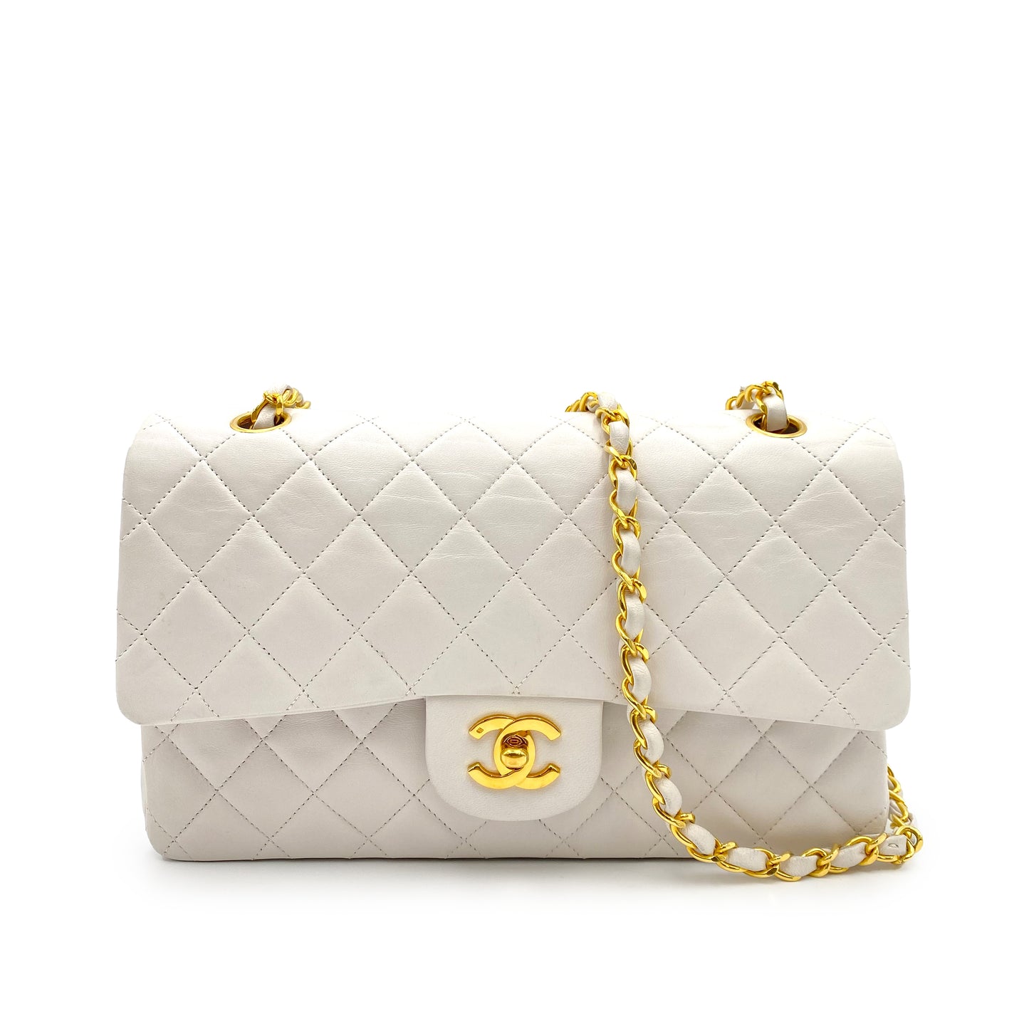 CHANEL VINTAGE CLASSIC FLAP MEDIUM CHAIN SHOULDER BAG WHITE LAMB SKIN 90229007