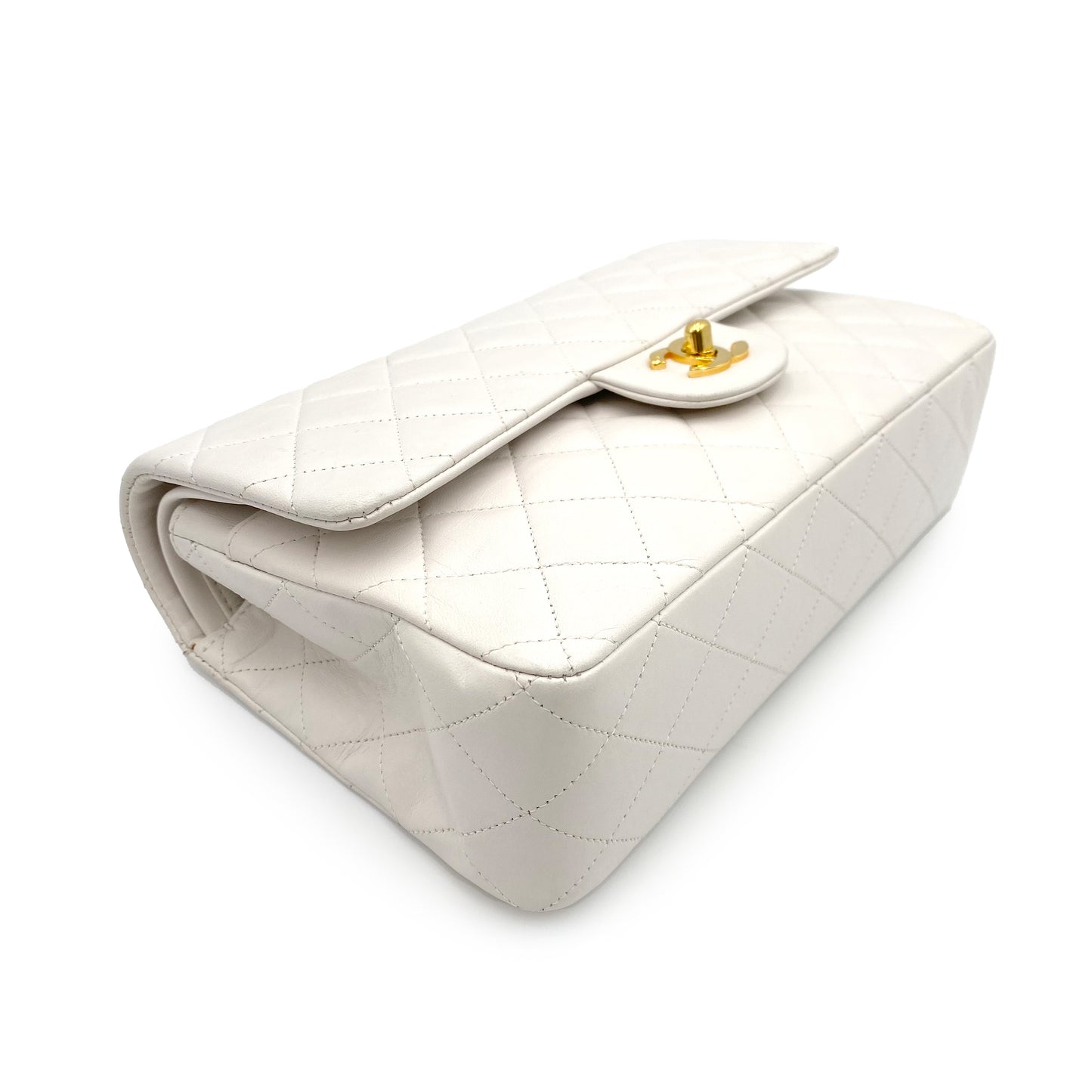 CHANEL VINTAGE CLASSIC FLAP MEDIUM CHAIN SHOULDER BAG WHITE LAMB SKIN 90229007