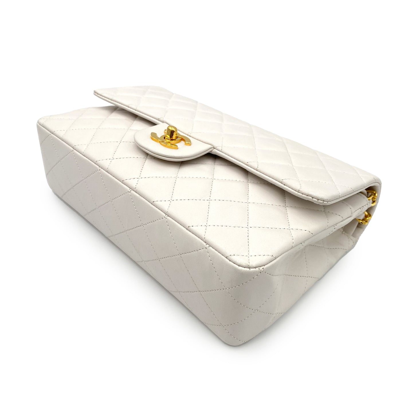 CHANEL VINTAGE CLASSIC FLAP MEDIUM CHAIN SHOULDER BAG WHITE LAMB SKIN 90229007