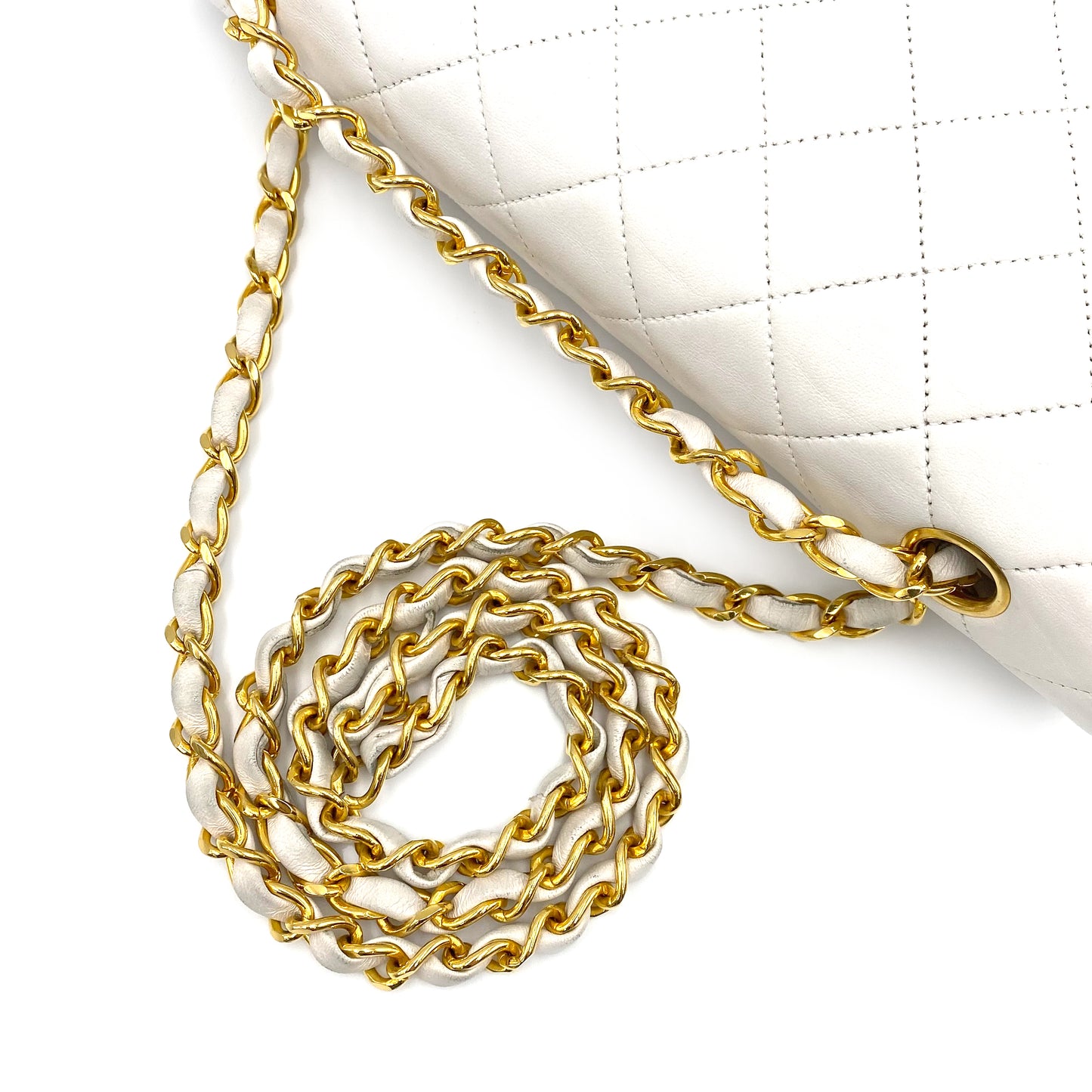 CHANEL VINTAGE CLASSIC FLAP MEDIUM CHAIN SHOULDER BAG WHITE LAMB SKIN 90229007
