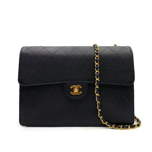 CHANEL VINTAGE BICOLORE CHAIN SHOULDER BAG BLACK CAVIAR SKIN 90230322