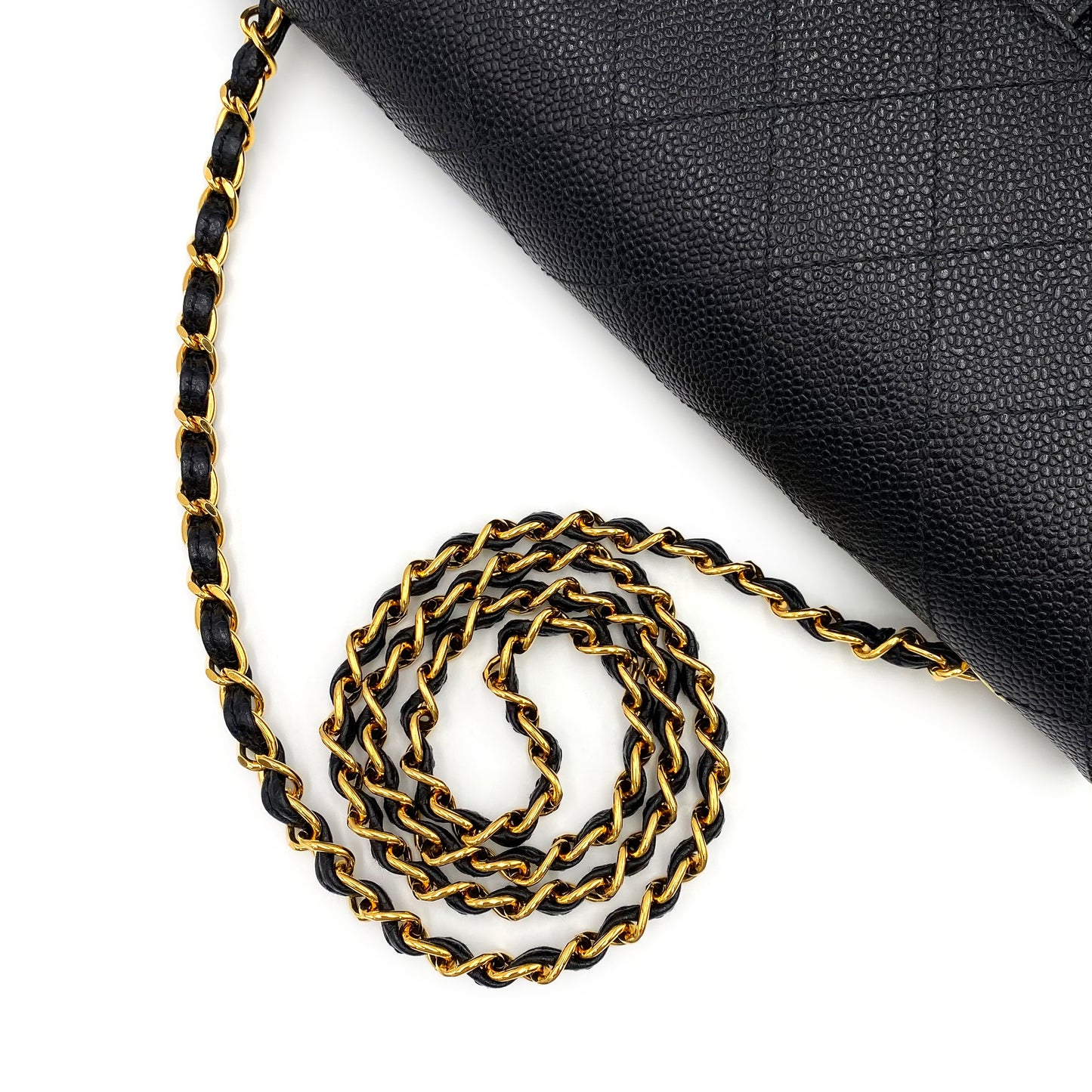 CHANEL VINTAGE BICOLORE CHAIN SHOULDER BAG BLACK CAVIAR SKIN 90230322