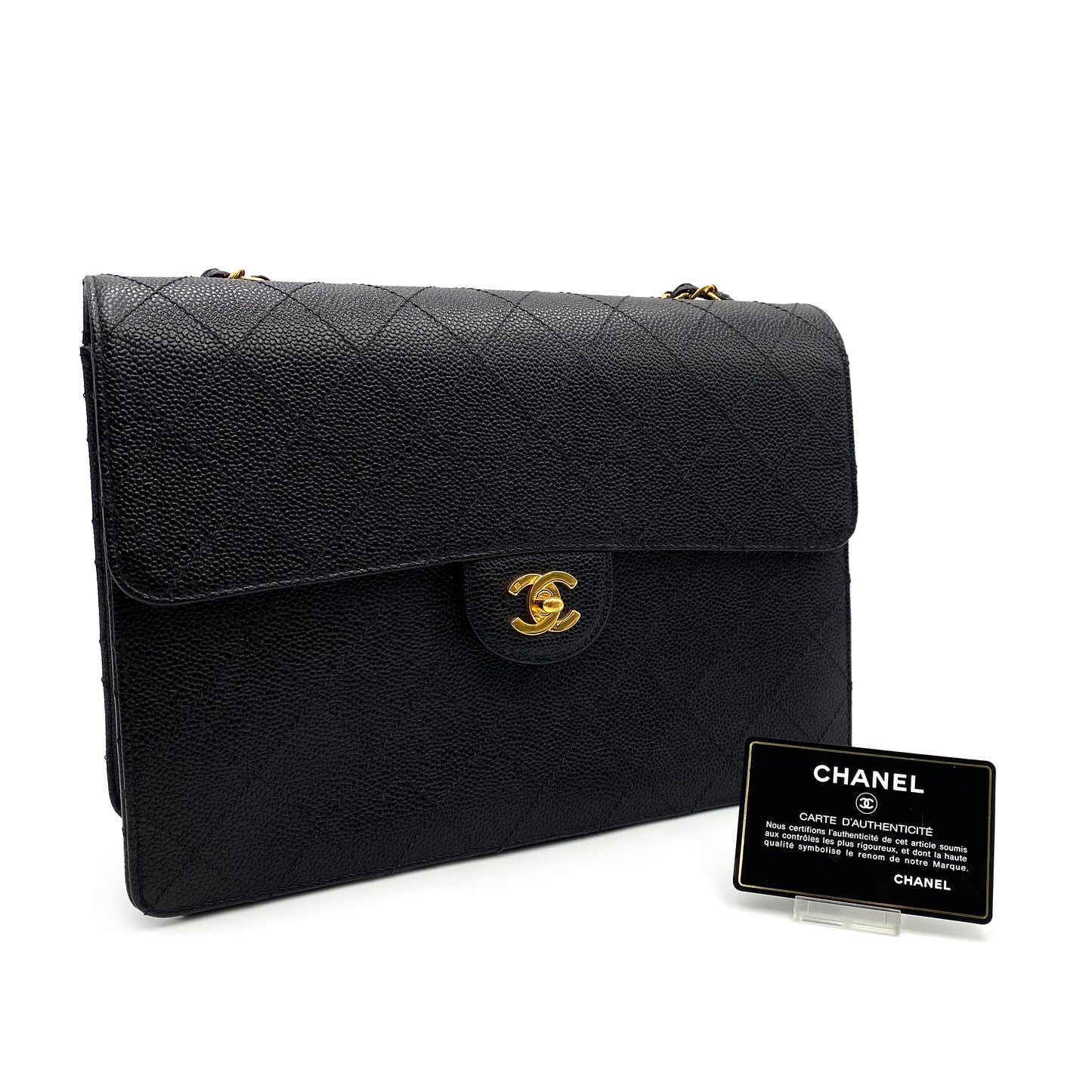 CHANEL VINTAGE BICOLORE CHAIN SHOULDER BAG BLACK CAVIAR SKIN 90230322