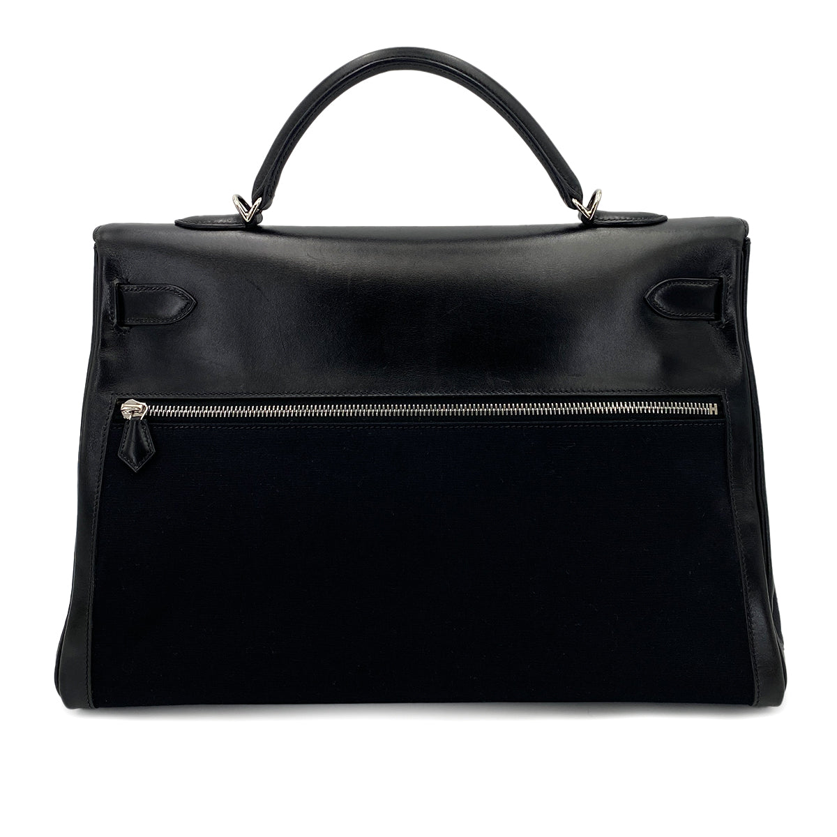 HERMES KELLY LAKIS 40 BLACK BOXCALF TOILE OFFICIER HAND SHOULDER BAG □H 90230404