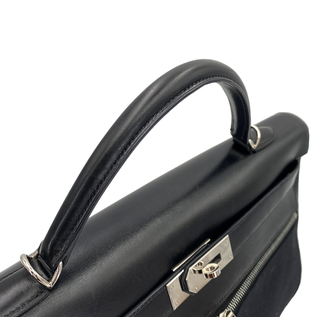 HERMES KELLY LAKIS 40 BLACK BOXCALF TOILE OFFICIER HAND SHOULDER BAG □H 90230404