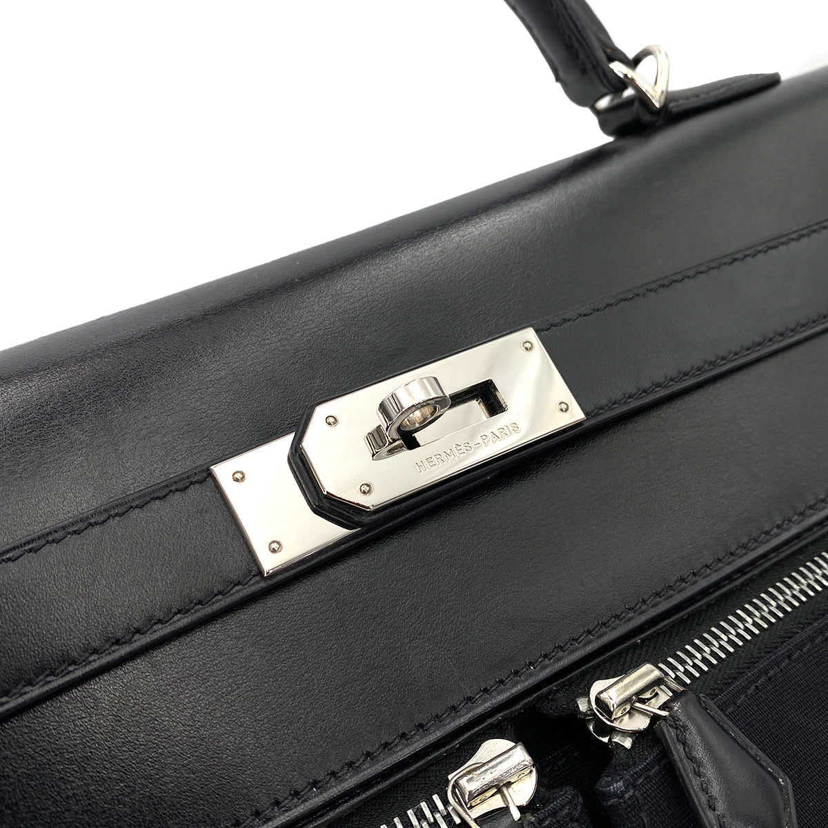 HERMES KELLY LAKIS 40 BLACK BOXCALF TOILE OFFICIER HAND SHOULDER BAG □H 90230404