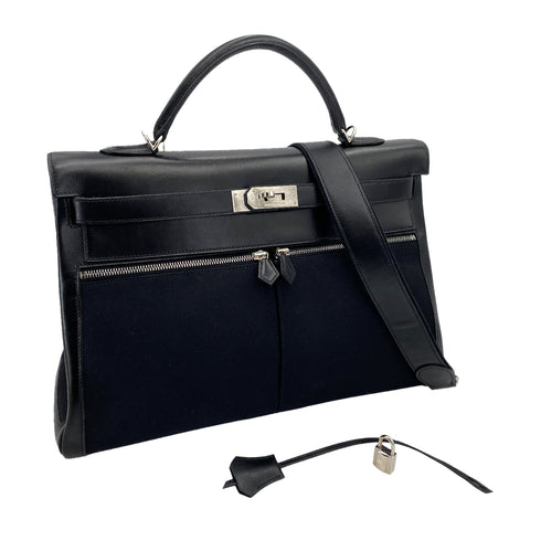 HERMES KELLY LAKIS 40 BLACK BOXCALF TOILE OFFICIER HAND SHOULDER BAG □H 90230404 - PURPOSE