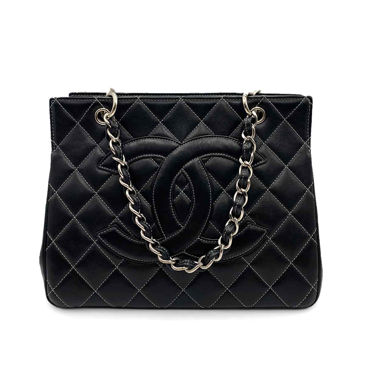 CHANEL VINTAGE MATELASSE CHAIN HAND BAG BLACK LAMB SKIN 90230698
