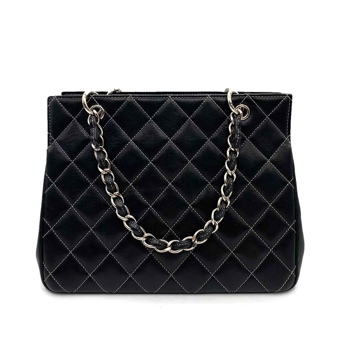 CHANEL VINTAGE MATELASSE CHAIN HAND BAG BLACK LAMB SKIN 90230698