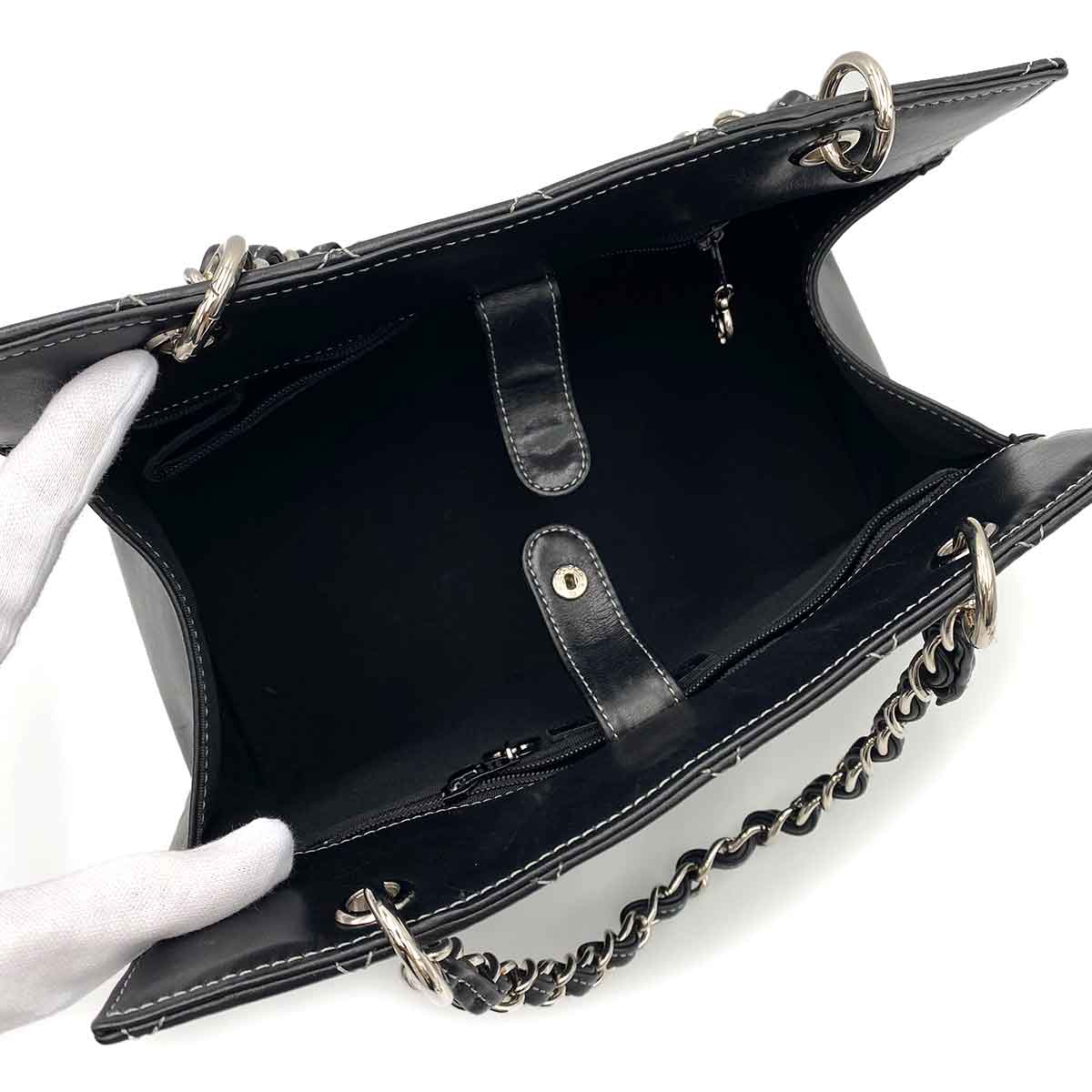CHANEL VINTAGE MATELASSE CHAIN HAND BAG BLACK LAMB SKIN 90230698