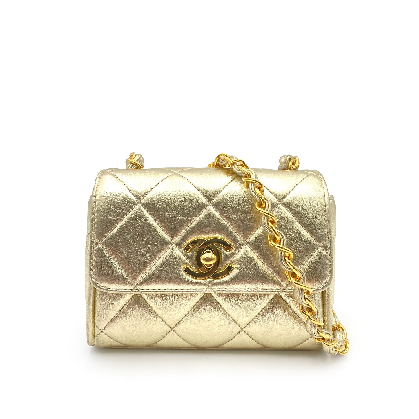 CHANEL VINTAGE MINI MATELASSE CHAIN SHOULDER BAG GOLD LAMB SKIN 90231590