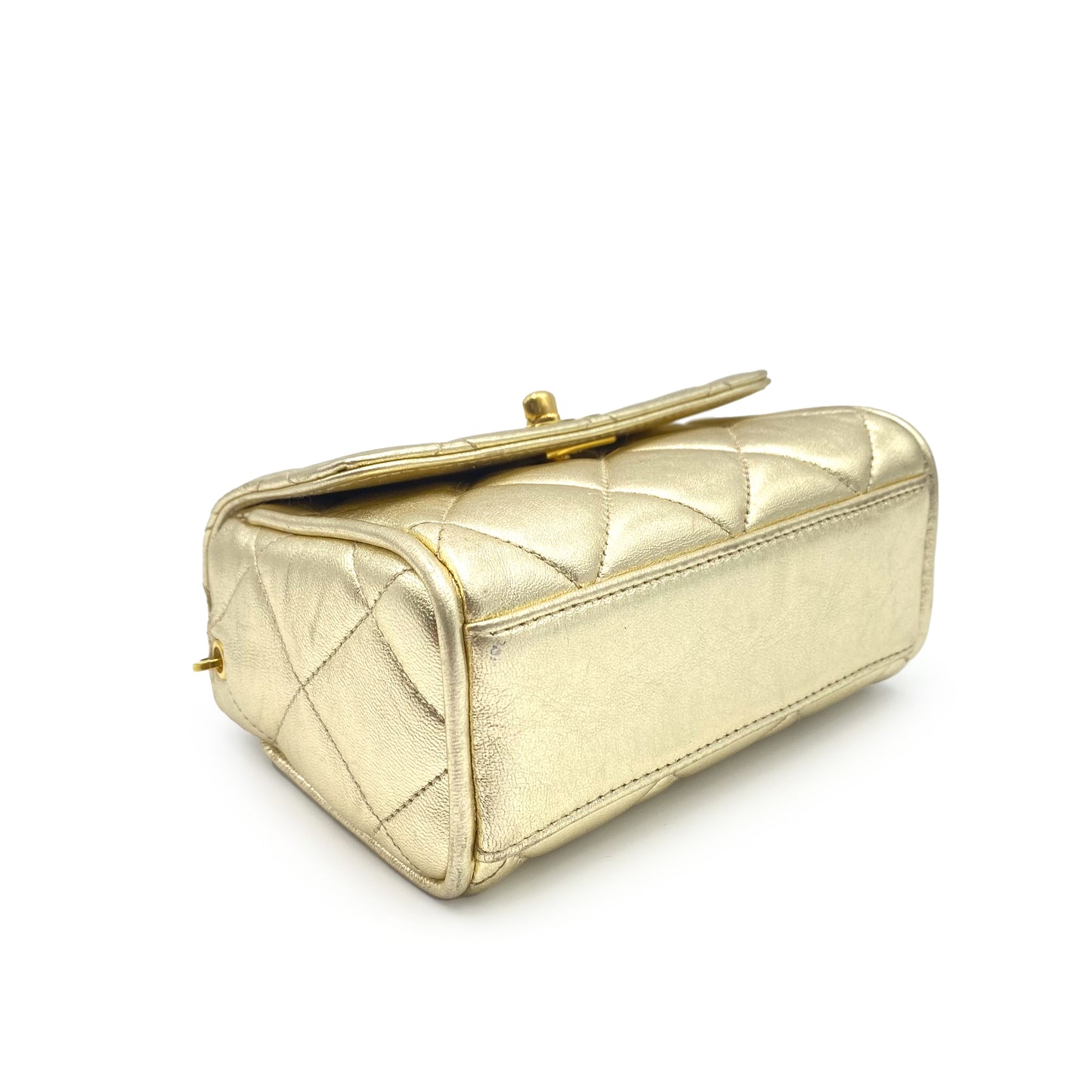 CHANEL VINTAGE MINI MATELASSE CHAIN SHOULDER BAG GOLD LAMB SKIN 90231590