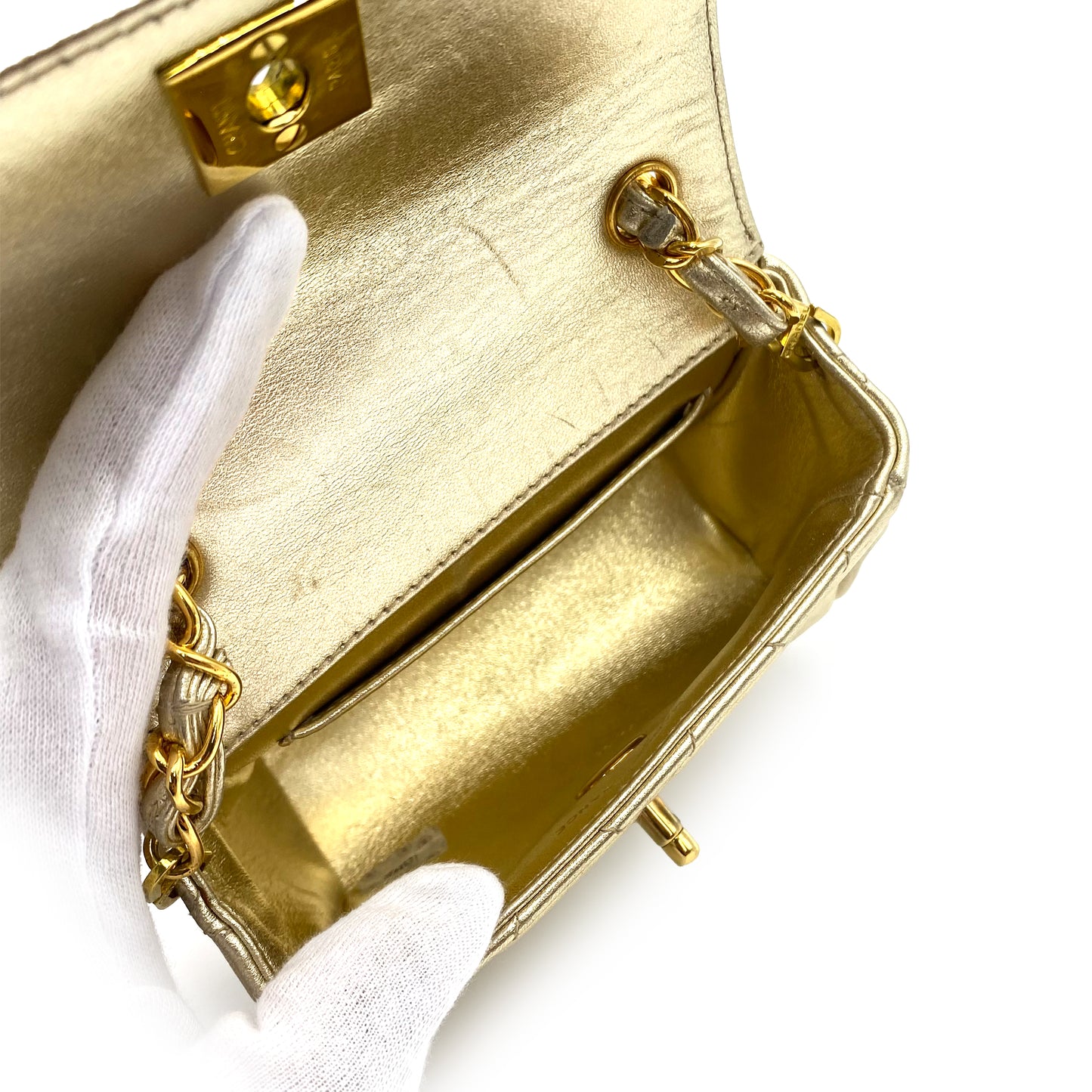 CHANEL VINTAGE MINI MATELASSE CHAIN SHOULDER BAG GOLD LAMB SKIN 90231590