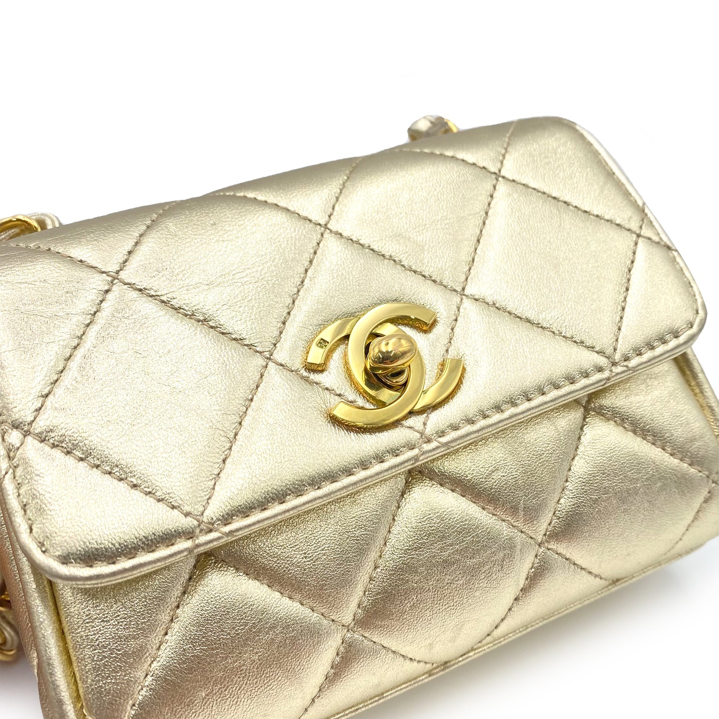 CHANEL VINTAGE MINI MATELASSE CHAIN SHOULDER BAG GOLD LAMB SKIN 90231590