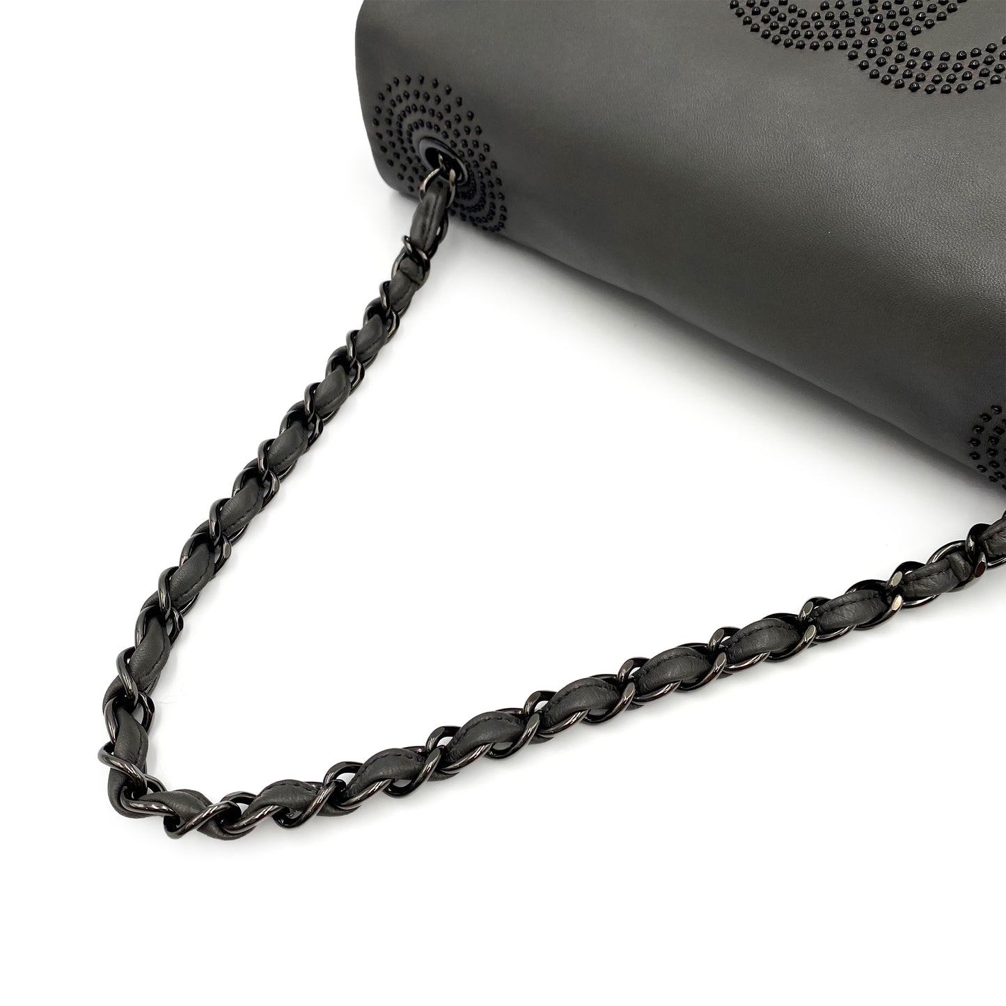CHANEL VINTAGE COCOMARK STUDS CHAIN SHOULDER BAG GRAY LAMB SKIN 90231635