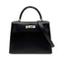 HERMES KELLY 28 SELLIER GUILLOCHE BLACK BOXCALF HAND SHOULDER BAG ▢G 90231896 - PURPOSE