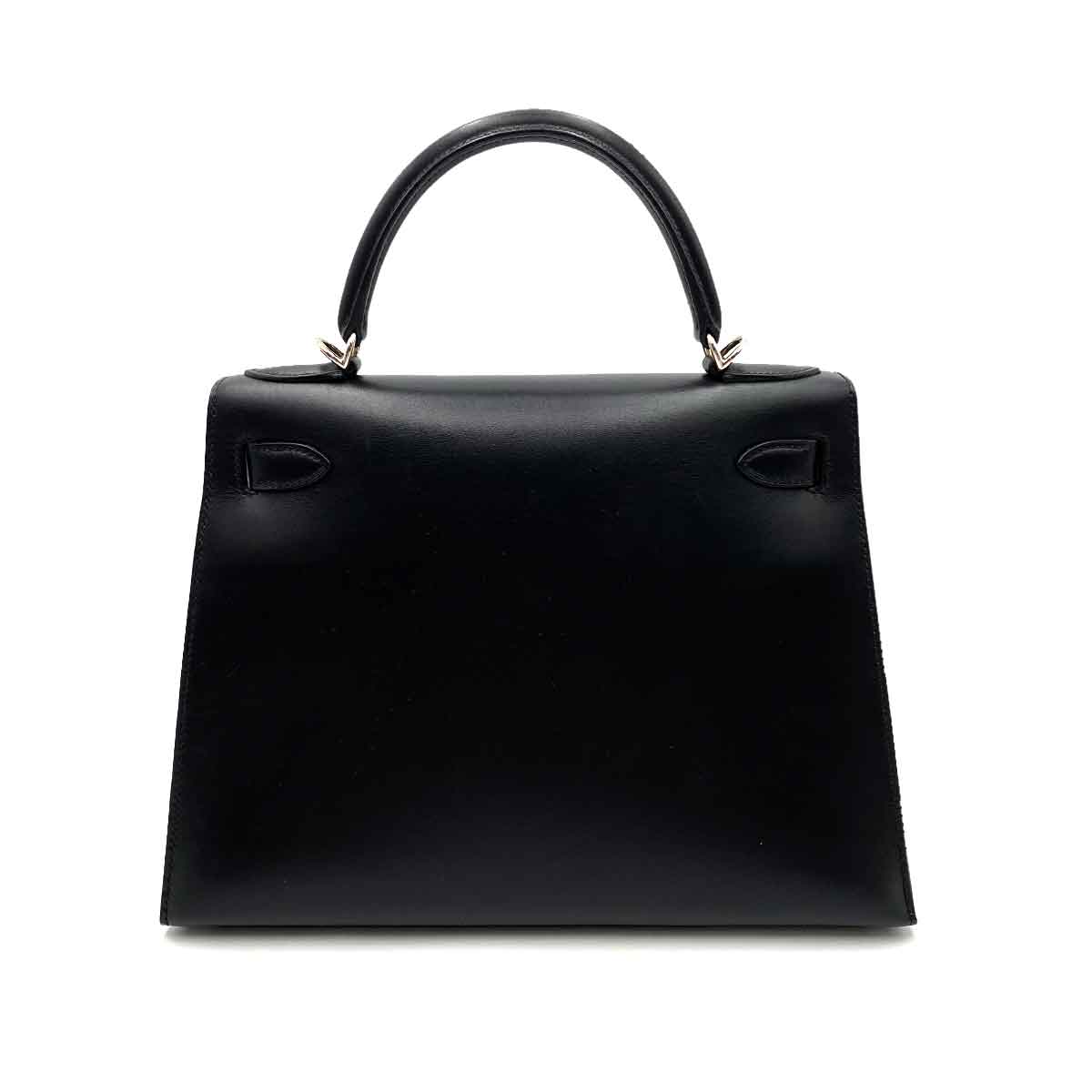 HERMES KELLY 28 SELLIER GUILLOCHE BLACK BOXCALF HAND SHOULDER BAG ▢G 90231896