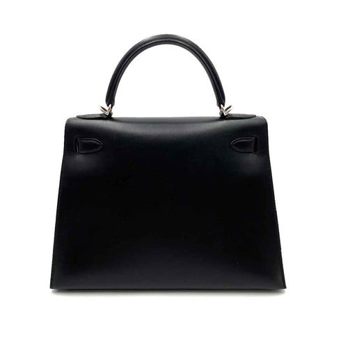 HERMES KELLY 28 SELLIER GUILLOCHE BLACK BOXCALF HAND SHOULDER BAG ▢G 90231896 - PURPOSE